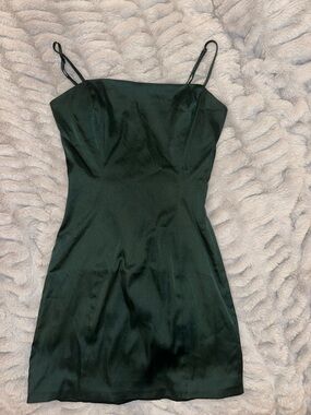 Aritzia Dark Green Satin Spaghetti-Strap Mini Dress